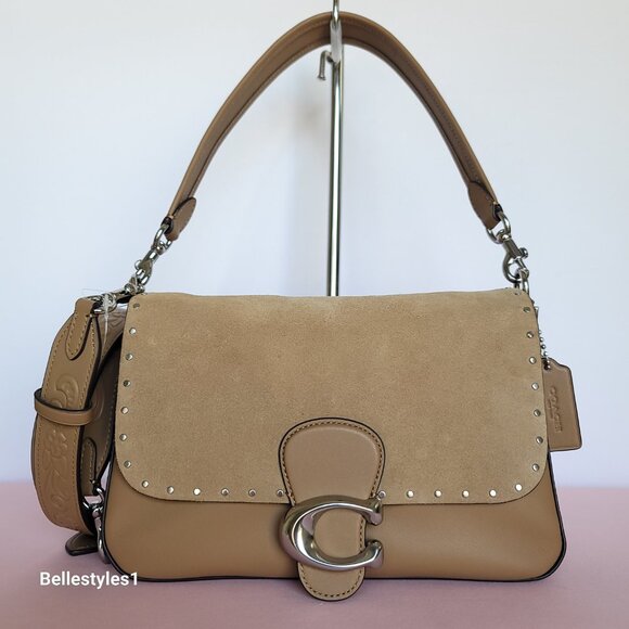 COACH Tabby Soft Suede & Leather Shoulder Bag With Rivets And Tooling- Peanut⭐ - Picture 6 of 16